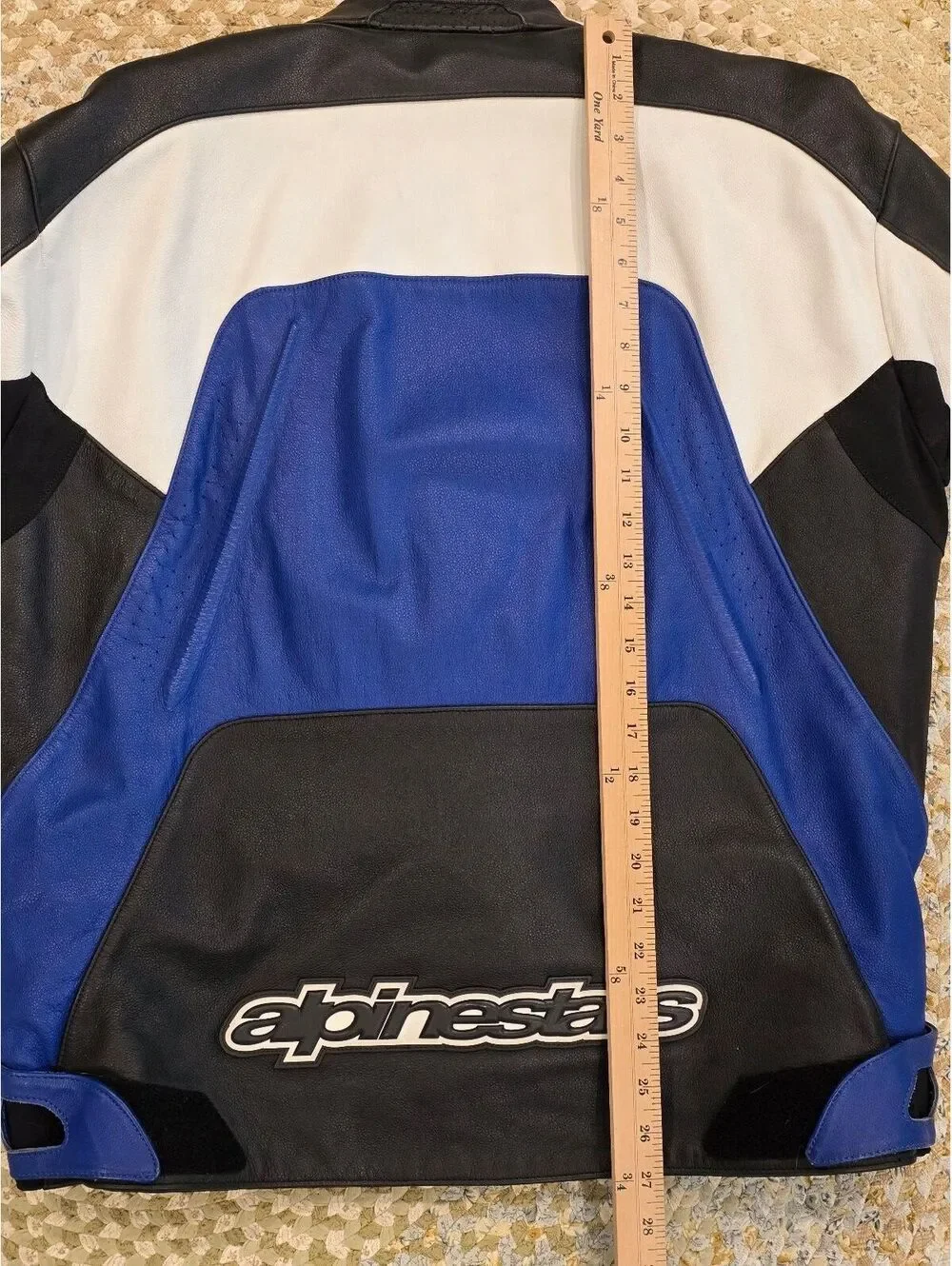 Y2K Alpinestars Technical Pilot Leather Motorcycle Jacket Blue White Black sz 48